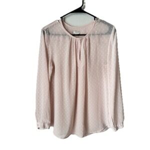 J.Crew Womens Small Blush Pink Swiss Dot Keyhole‎ Long Sleeve Sheer Blouse Top
